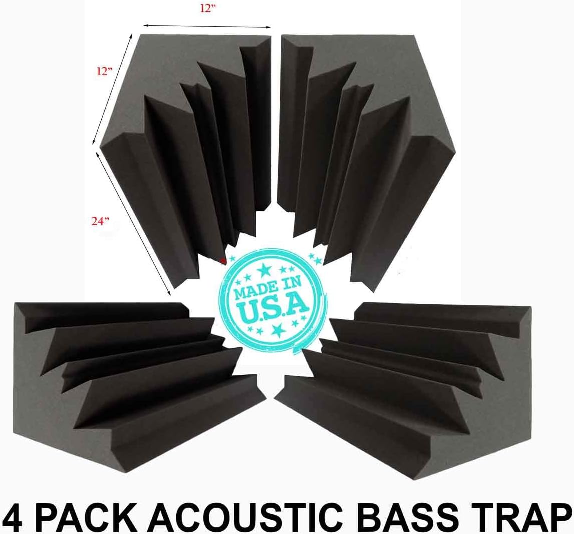 Set of 2 - Acoustic Foam Bass Trap Studio Soundproofing Corner Wall 12" X 12" X 24" - Color: Charcoal