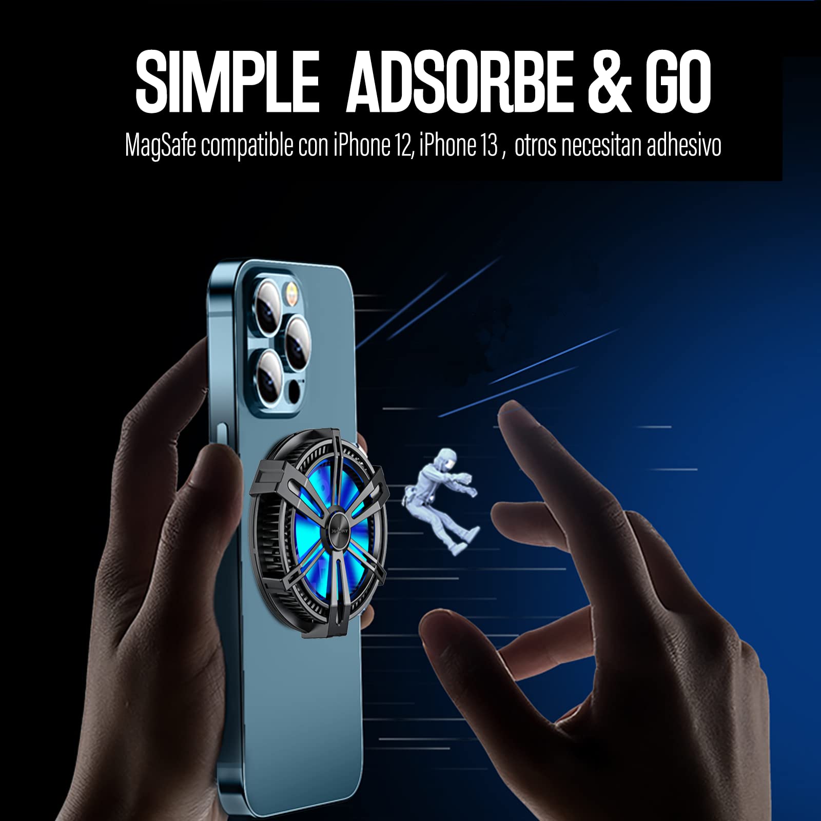 TRILINK Ventilador Movil, Enfriador de teléfono/tableta, Refrigerador para Movil Magnético para iPhone/Android Smartphone/iPad, Phone cooler - iPhone12 y 13 MagSafe - Radiador de teléfono para Gaming