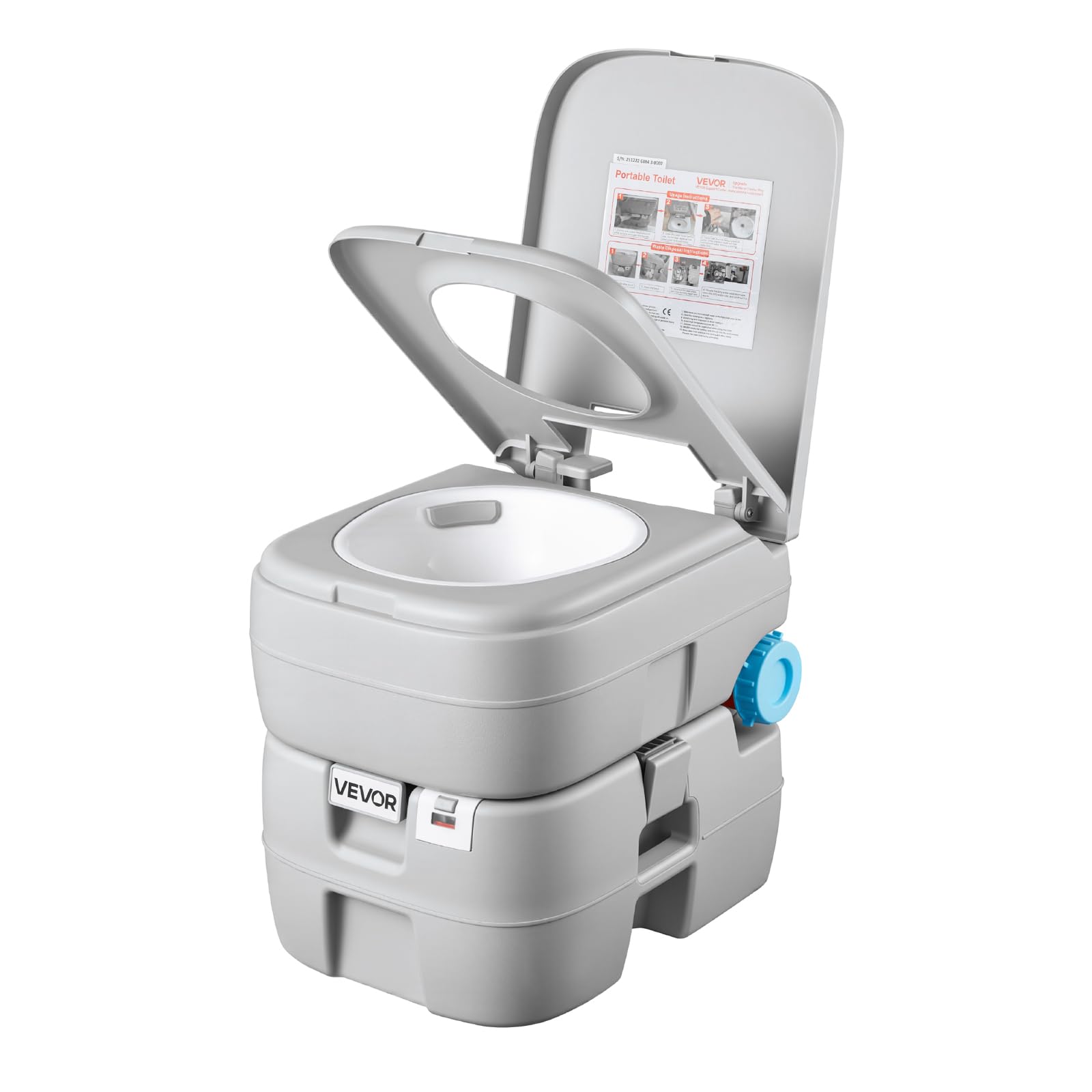 VEVOR Inodoro Portátil con Descarga de Agua con Tanque de Desechos de 30 L, Aprox. 200 Descargas, Inodoro Portátil para Camping Carga de 180 kg para Uso Doméstico, Viaje en Autocaravana, Senderismo