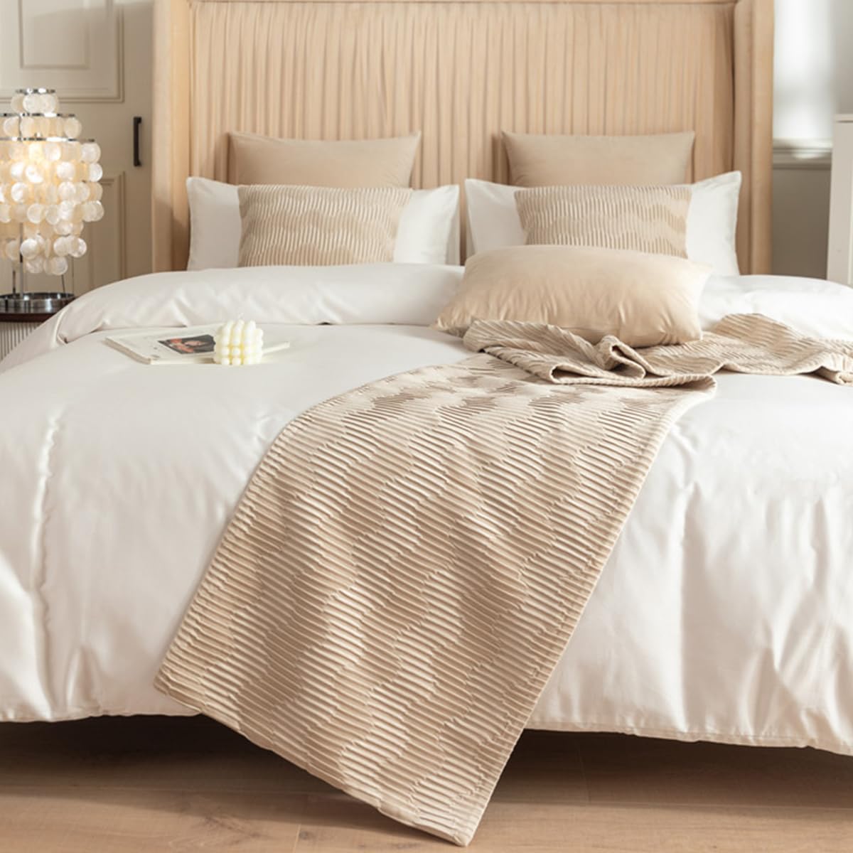 Morbuy Camino de Cama 45x240cm, Suave Camino de Cama con 2 Cojines 45x45cm | Hotel Dormitorio Habitación Decoration para 180cm Bed -Beige