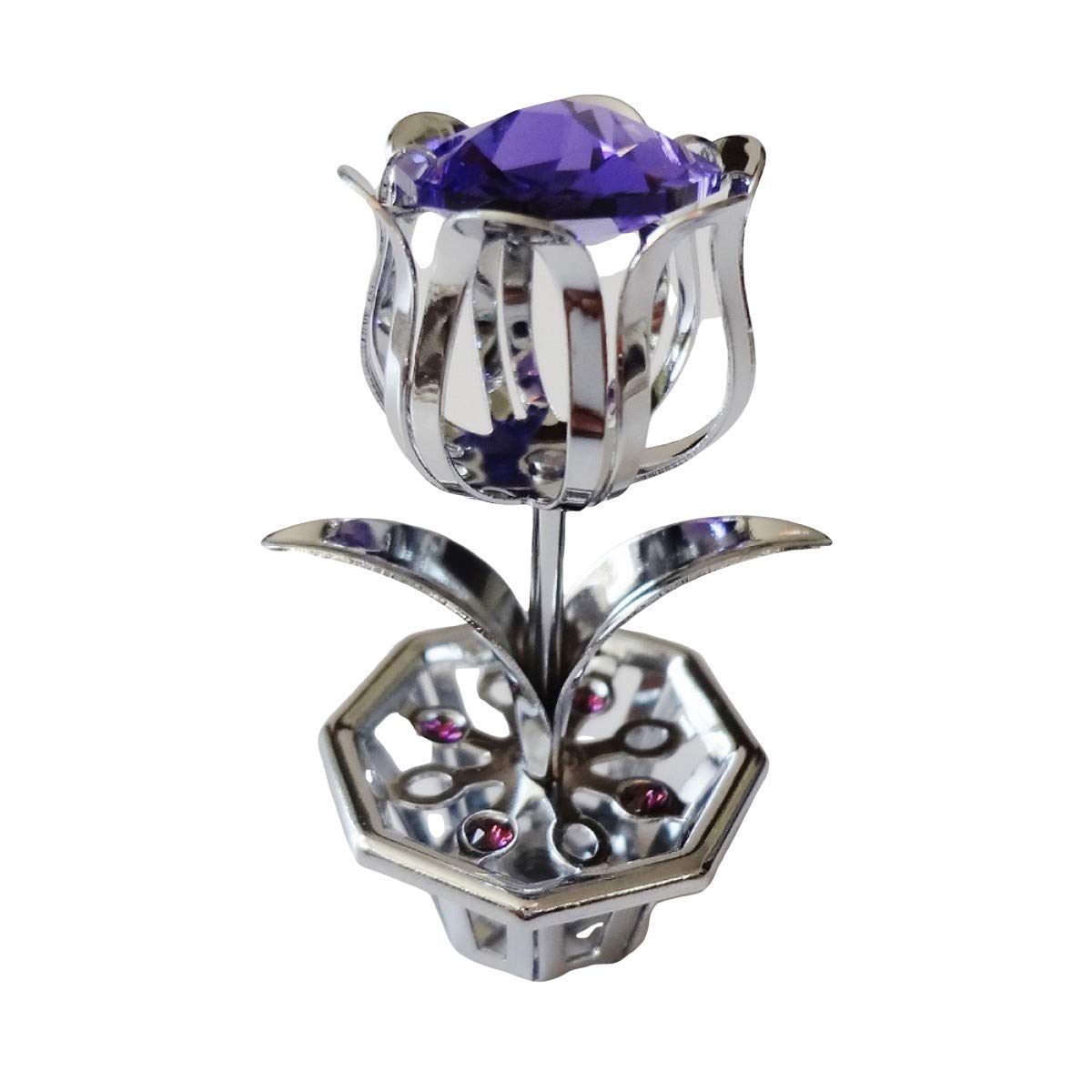 Crystocraft Purple Tulip Crystal Ornament With Swarovski Elements Gift Boxed