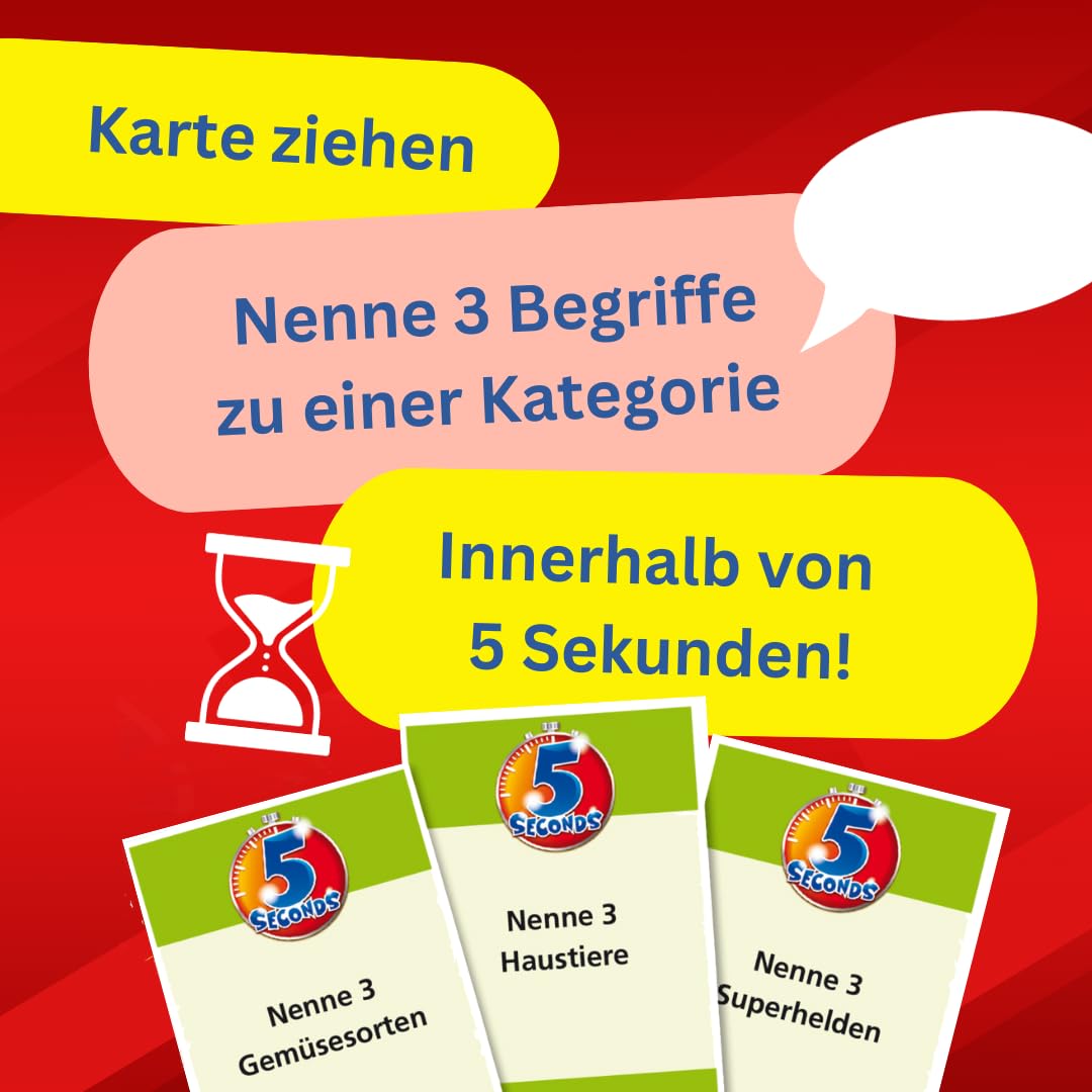 MEGABLEU | 5 Seconds | Familienspiele ab 8 Jahre | Gesellschaftsspiele Familie | Spiel & Spaß | Schnelle Partyspiele | Gib in nur 5 Sekunden 3 richtige Antworten! | Für 3 bis 6 Spieler ab 8 Jahren
