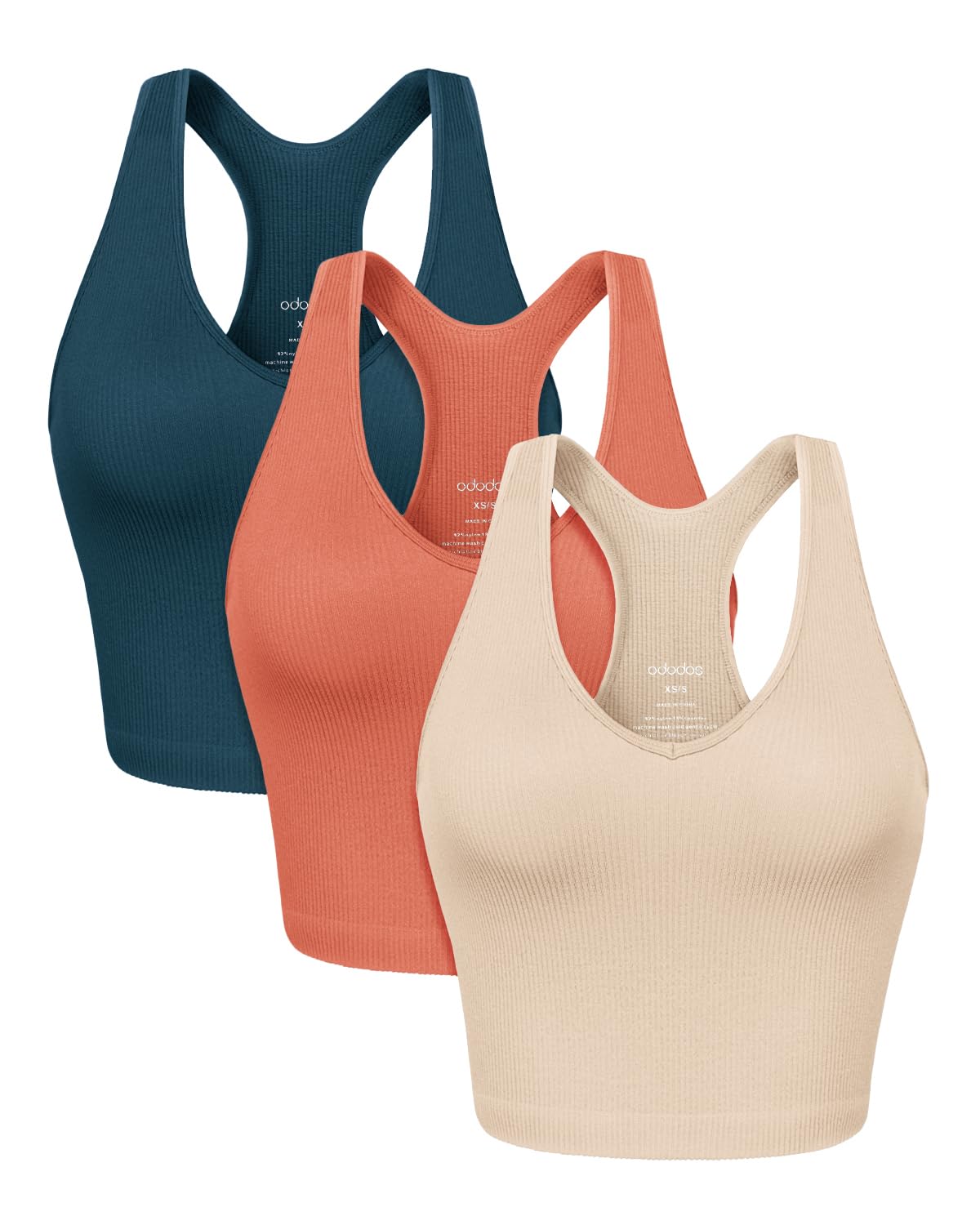 ODODOS 3-Pack Seamless Racerback Crop Tank for Women Ribbed Knit Soft Crop Tops