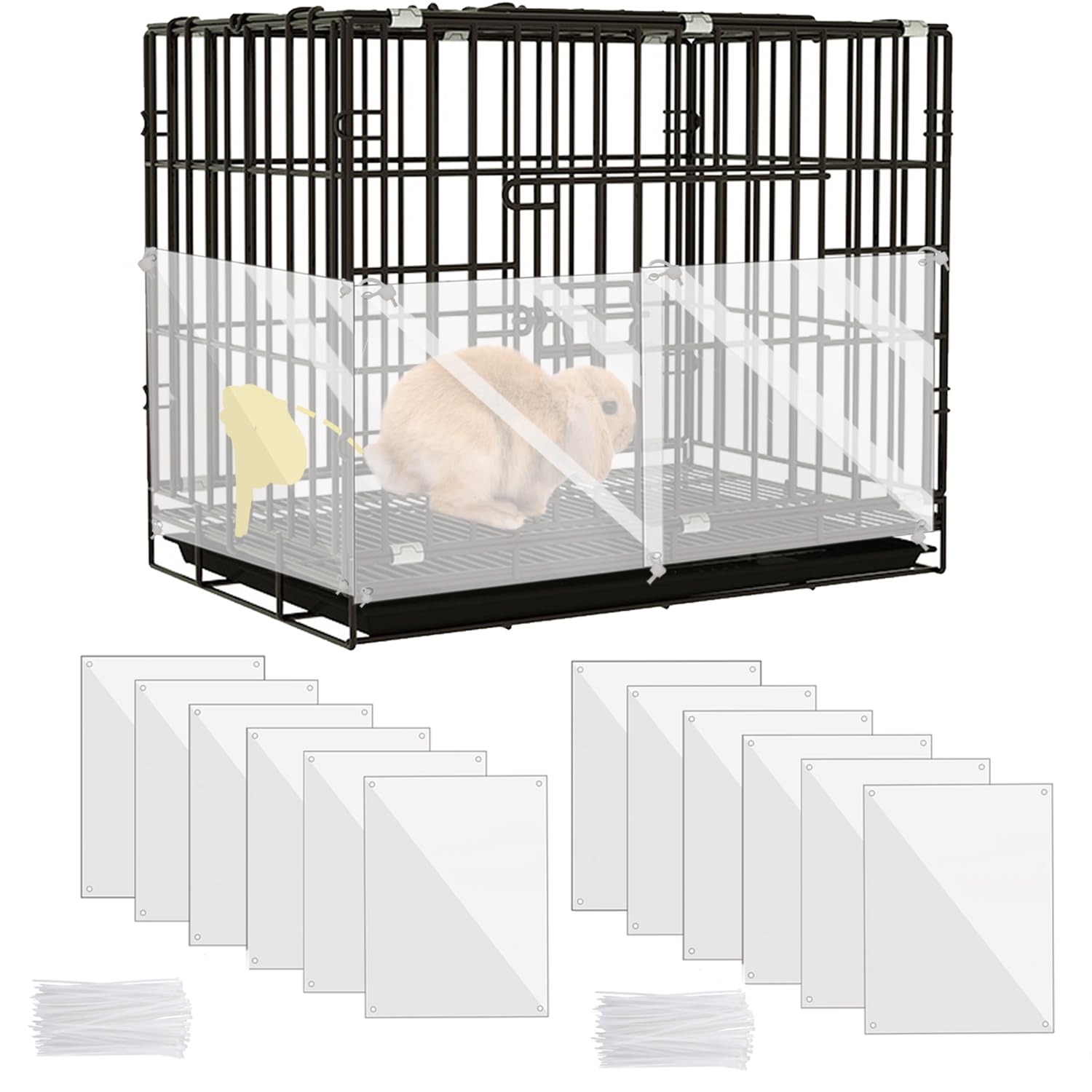 KEYIDE 12 Pcs Urine Guard for Rabbit, Guinea Pig, Ferret - Transparent 12' x 10' Plastic Sided Liner Cage Accessories Prevent Scatter