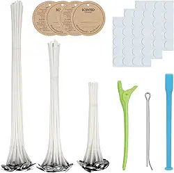 CandMak Kit de Pavio de Vela, 60 Pavios de Algodão com Ferramentas para Fazer Velas (Grosso 4 "+ 6" + 8 ")