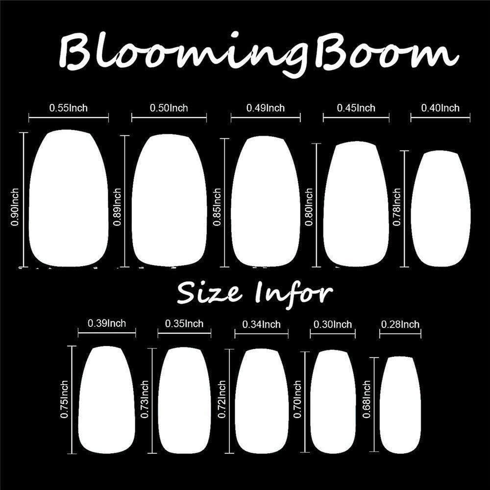 BloomingBoom False Nail Coffin 24 Pcs 12 Size Fake Nails Full Cover