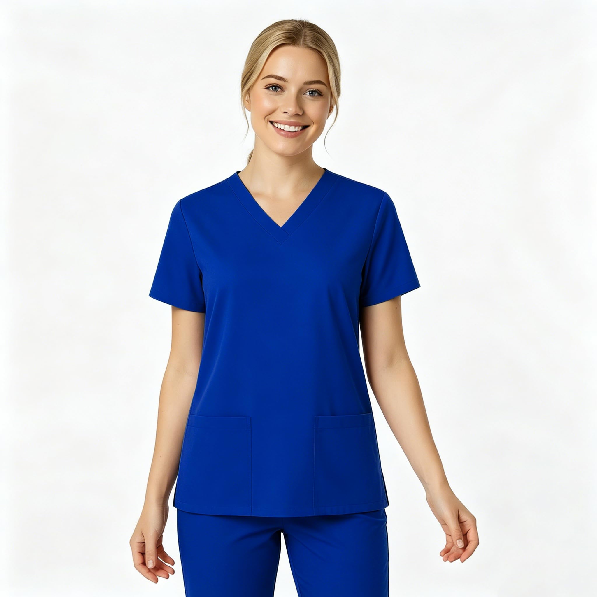 Uniformes médicos para mujer cuello en V manga corta 2 bolsillos Q-DK56