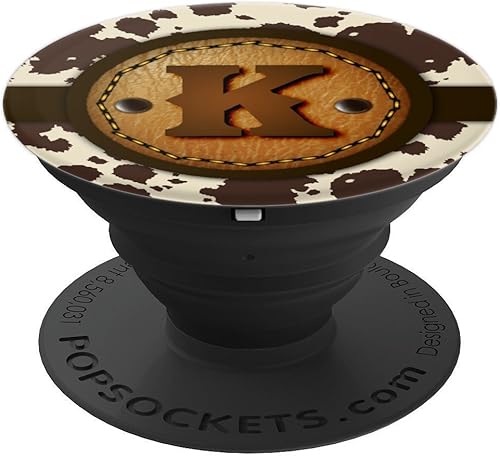 Miniatura 4 de Brown Cow Western Print Monogram - Letra inicial K PopSockets intercambiable PopGrip