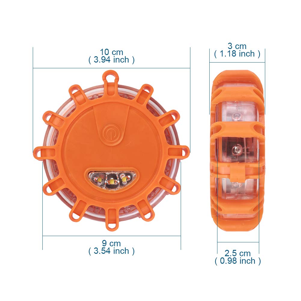 XhuangTech 4 szt. latarki LED na drogę, awaryjne latarki tarczowe z 9 trybami błysku, magnesem w podstawie i torebką do przechowywania z haczykiem, migające światła ostrzegawcze na brzegu drogi dla