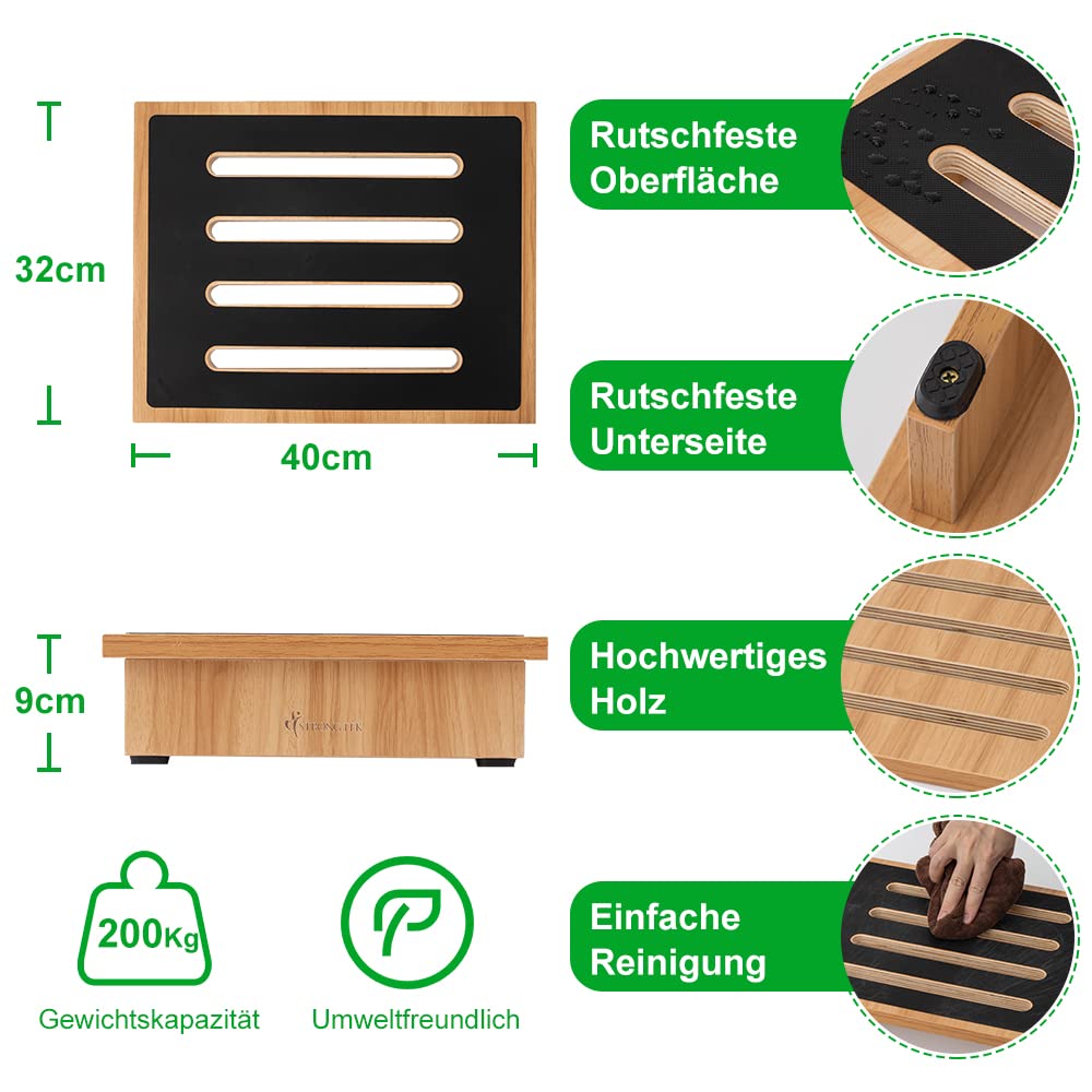 StrongTek Einstufiger Hocker für Erwachsene mit Rutschfester Gummi-Trittfläche, tragbarer einzelner Holzerhöhung (natürlich)