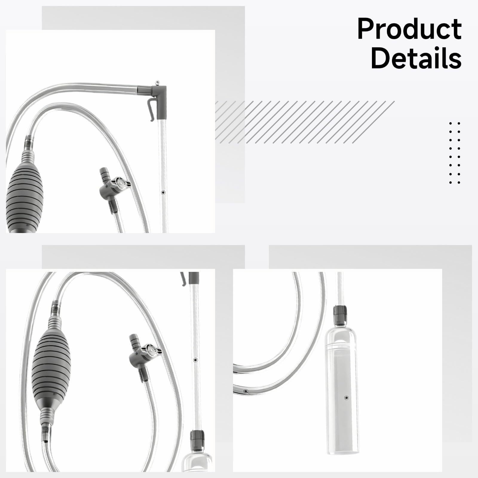 Cambiador de agua para peceras de 3 m, limpiador de grava al vacío para acuario con regulador de flujo, sifón extensible con cabezal de succión de pico de pato, clip fijo, rejilla de filtro para