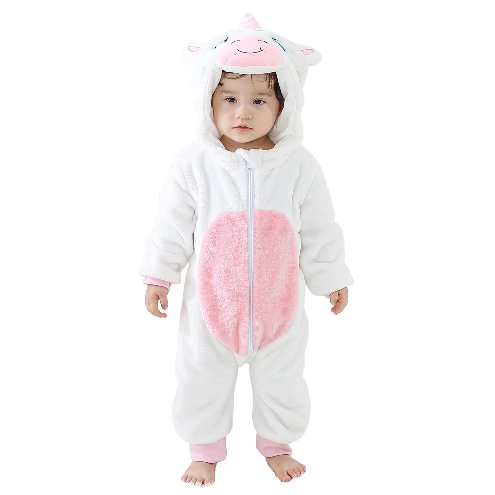 Pagliaccetto Neonato Invernale Costume Neonato, Flanella Unicorno Dinosauro Costume Neonata Sacco Nanna con Cappuccio Animale Tuta Neve Tutone Pile Bambino 0-36 Mesi