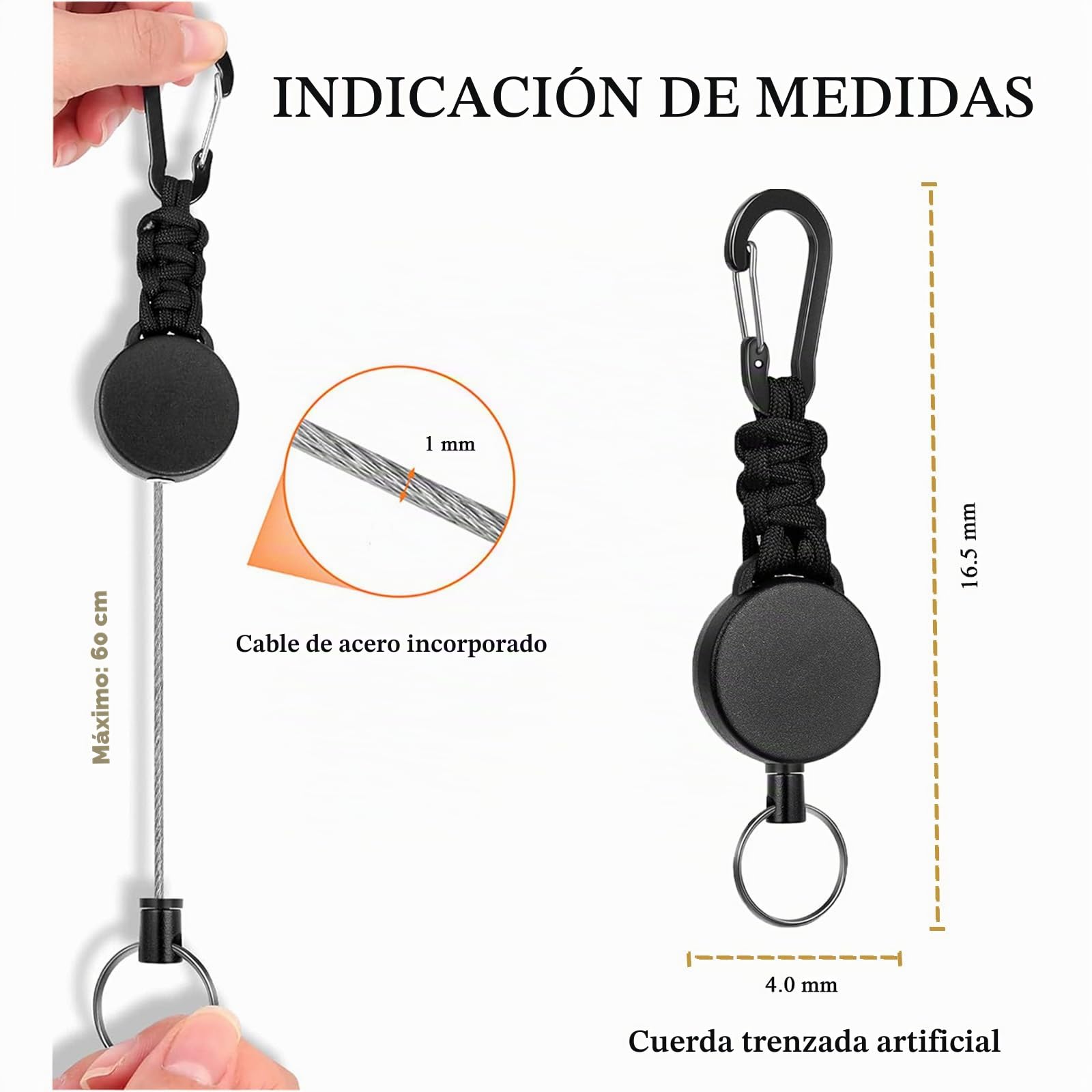 Fhlbestyu 2/4 PCS llaveros Extensibles Retráctil, Cordón Extensible JoJo con cuerda de acero extensible de 60 cm, Llavero Retráctil, Mosquetón para Soporte de Tarjeta ID