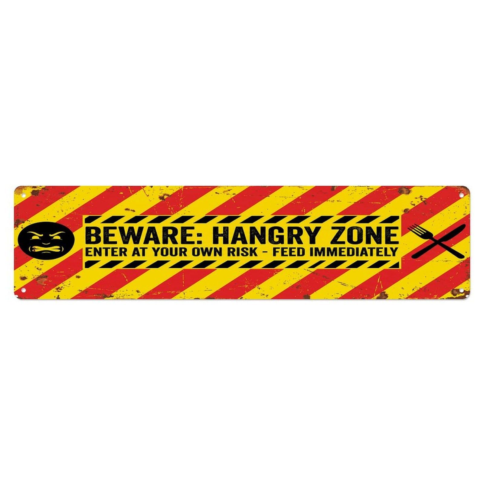 Olhnbad 4X16inch(10X40cm) Vintage Funny Beware Hangry Zone Enter At Own Risk Warning Metal Tin Sign