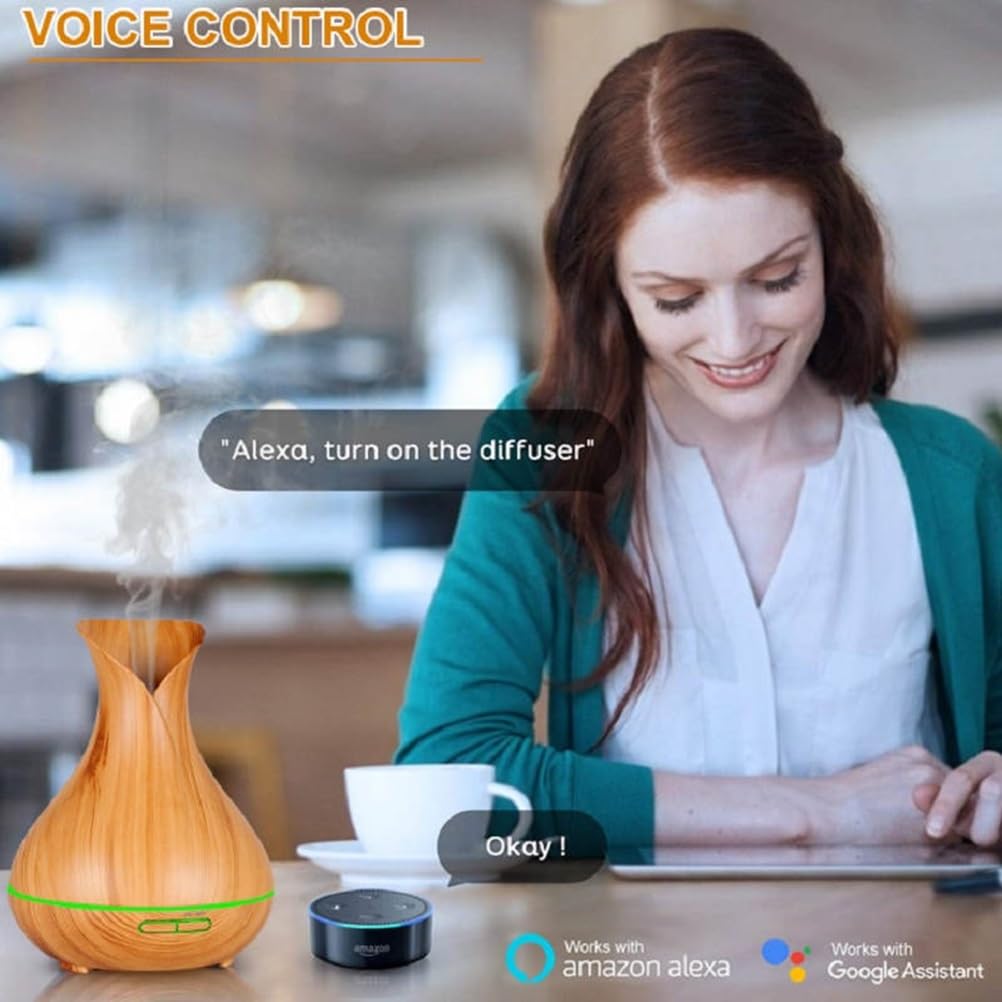 Diffusore di oli essenziali wireless Smart WiFi, compatibile con Alexa e Google Home, app per telefono e controllo vocale, grande diffusore a ultrasuoni, impostazioni LED e timer (marrone chiaro)