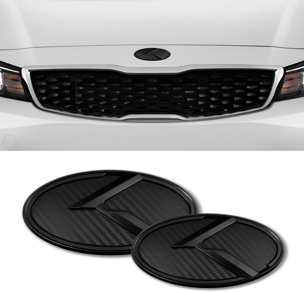 2Pcs K Logo Front Hood Trunk Emblem Badge Compatible with Forte Sedan Optima Cerato .etc (Carbon Fiber Black)