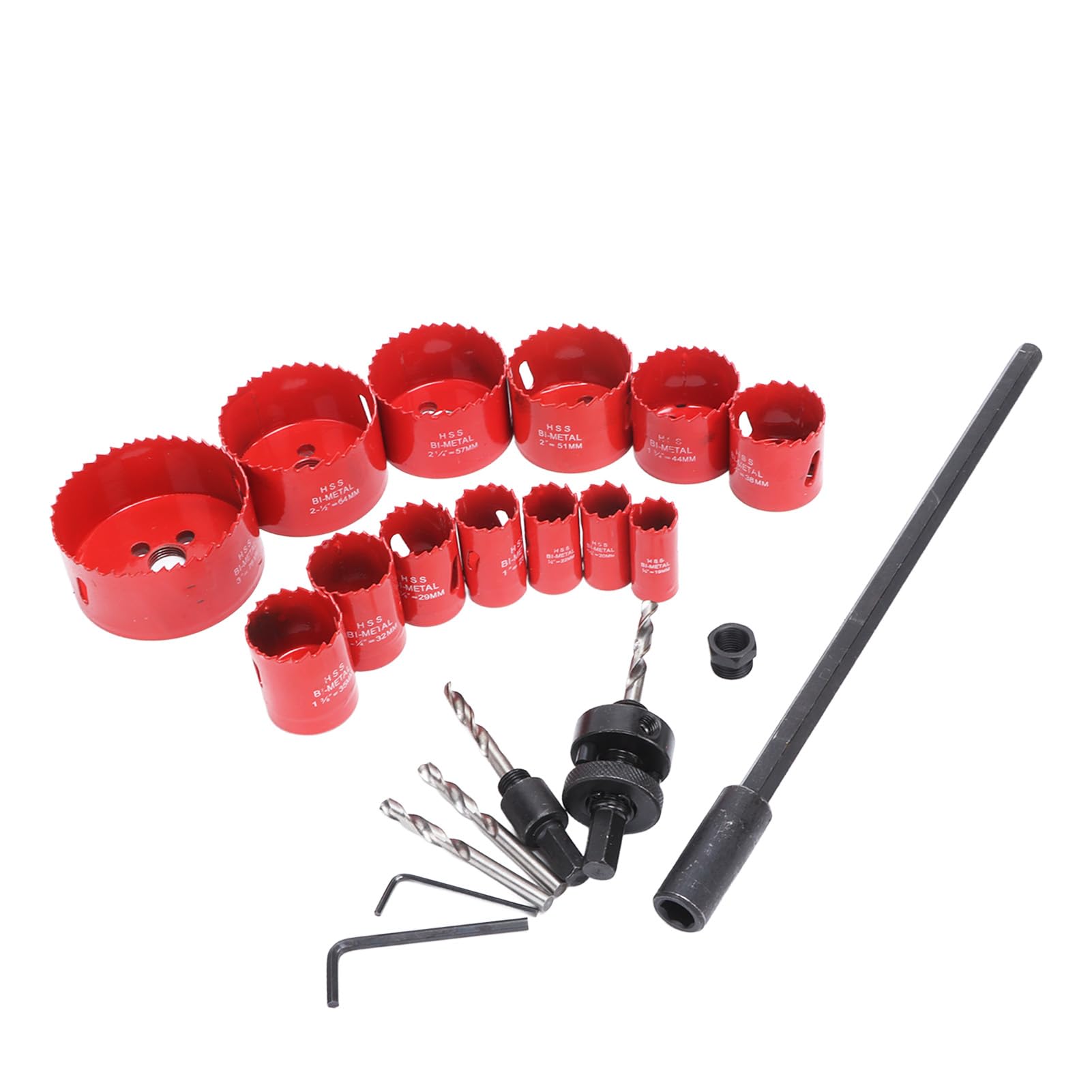 Kit a Tazza Set di Frese a Tazza HSS 21 Pezzi con 13 Misure Denti a Taglio Rapido Asta di Prolunga e Chiave Esagonale per Forare Metallo Legno Plastica Cartongesso