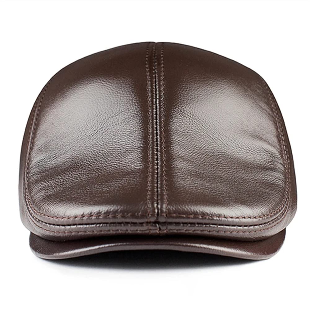 czapka zimowa, Męski beret z płaskim daszkiem, brązowy, nauszniki, ciepła