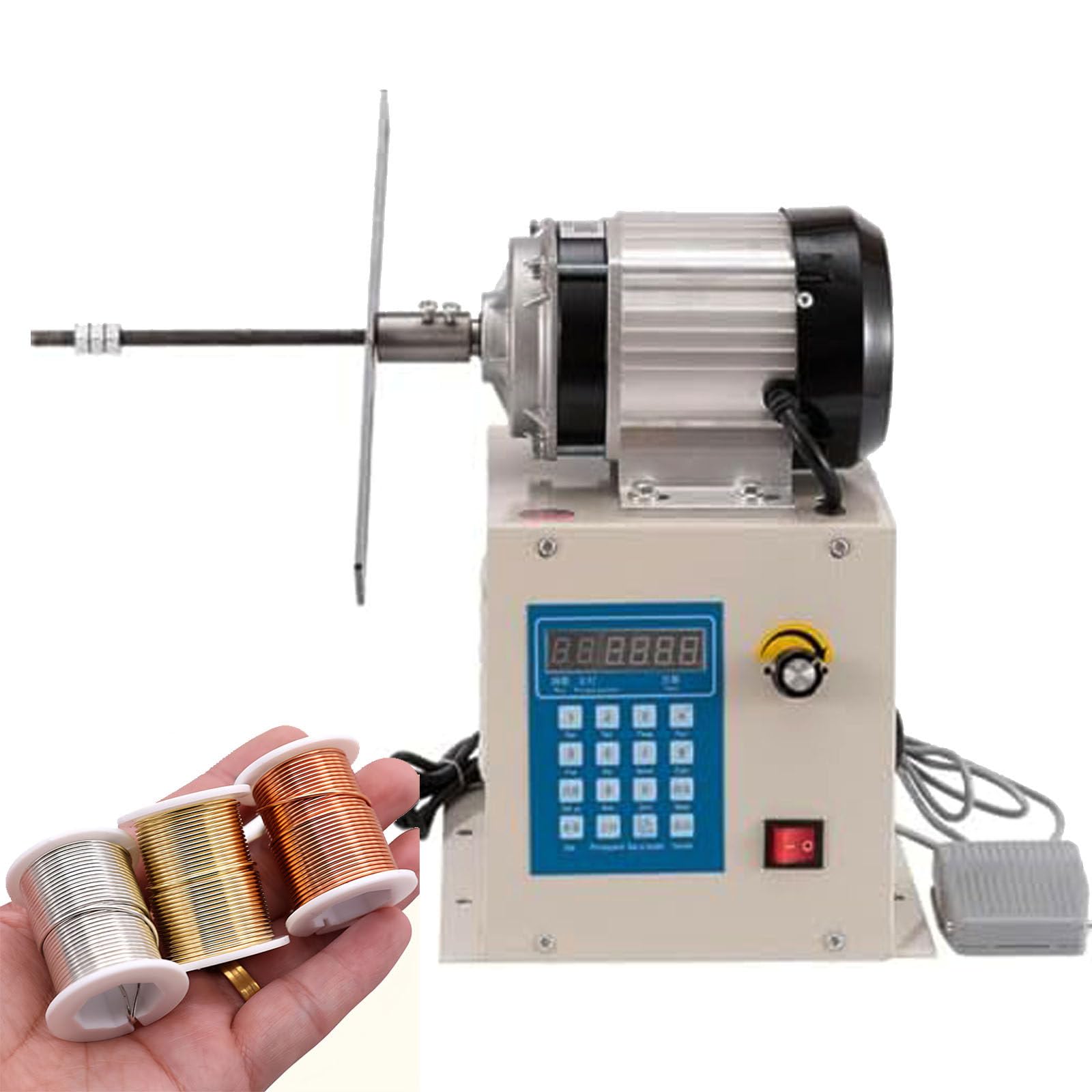 JozyJul CNC Electric Coil Winding Machine with Adjustable Speed and Automatic Reversal – High Torque Wire Winder Tool Featuring Digital Display and Foot Switch for Enameled Wire Winding 800W