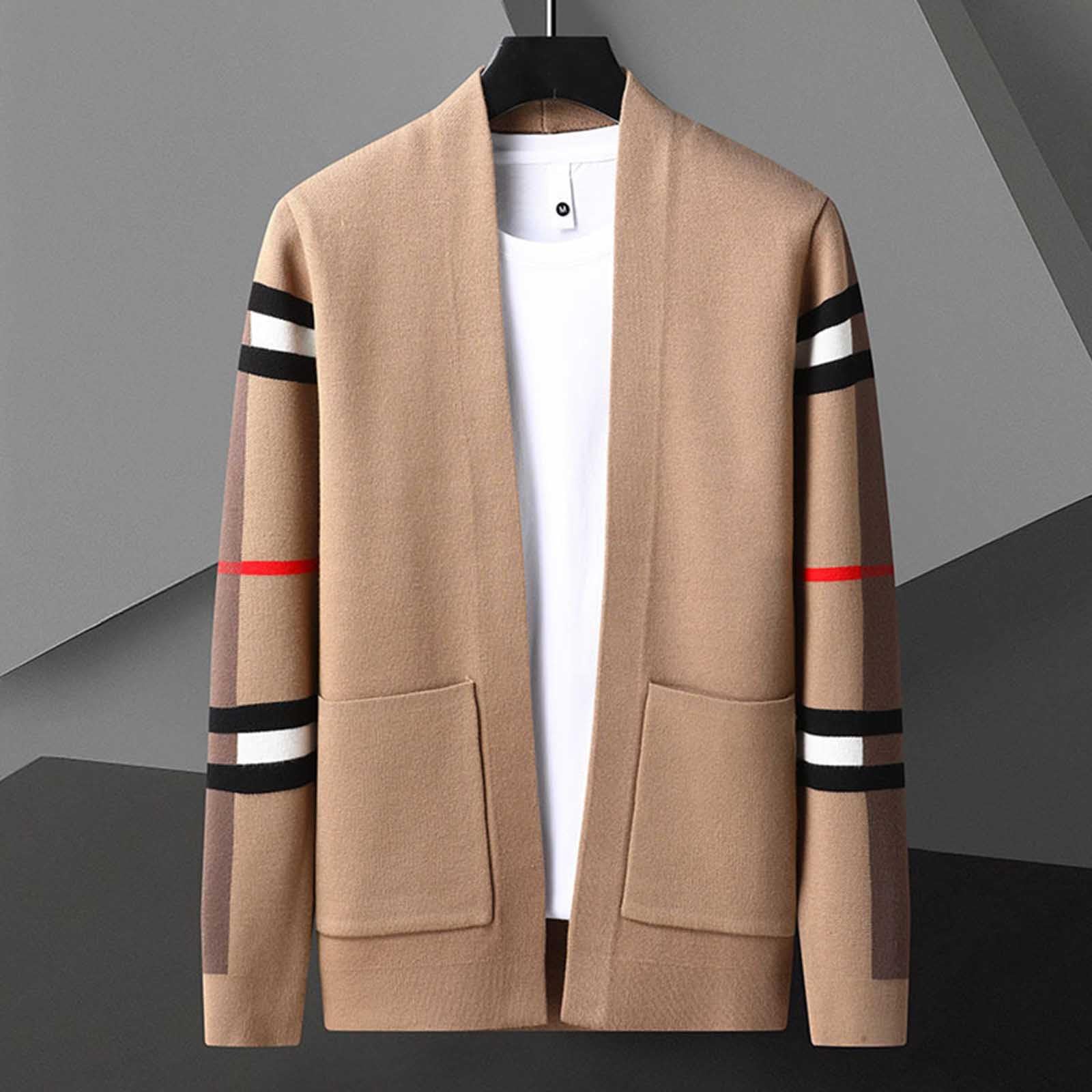 Generisch Cardigan da uomo lavorato a maglia, morbido, monopetto, comodo, classico, scollo a V, maniche lunghe, con tasche, morbido