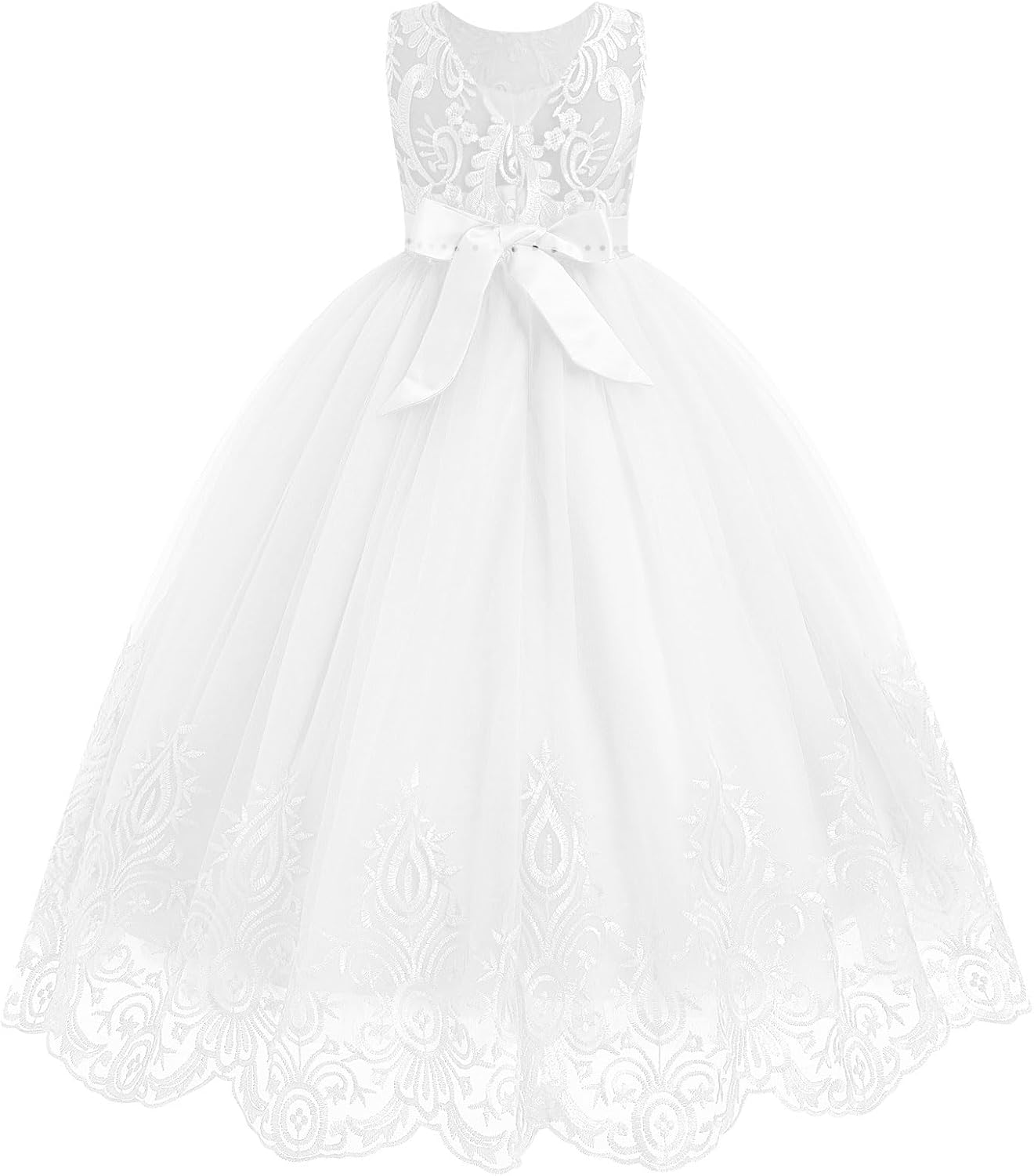 IDOPIP Flower Girl Dresses for Wedding Lace Tulle Princess Pageant Dresses for Girls Kids Prom First Communion Birthday Gowns
