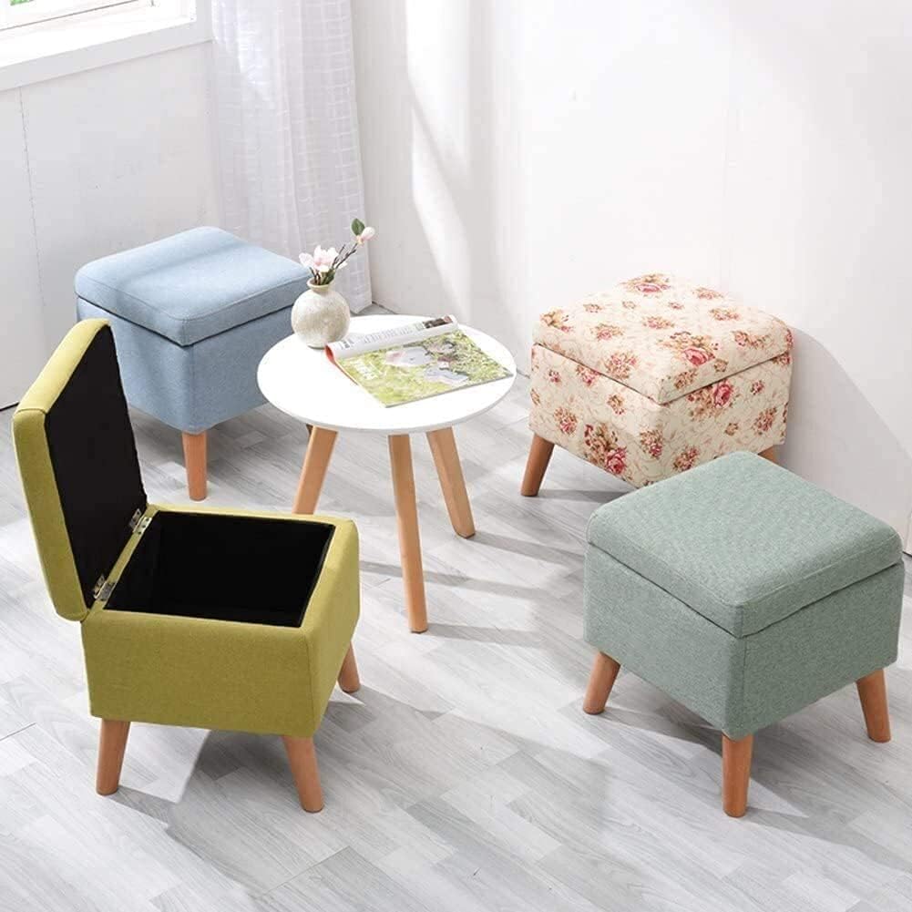 Ottomans Solid Wood Square Storage Stool Creative Footstool Living Room Sofa Shoe Stool Storage Box 4 Legs and Linen Cover (Color : L40xw40x42cm, Size : Green)