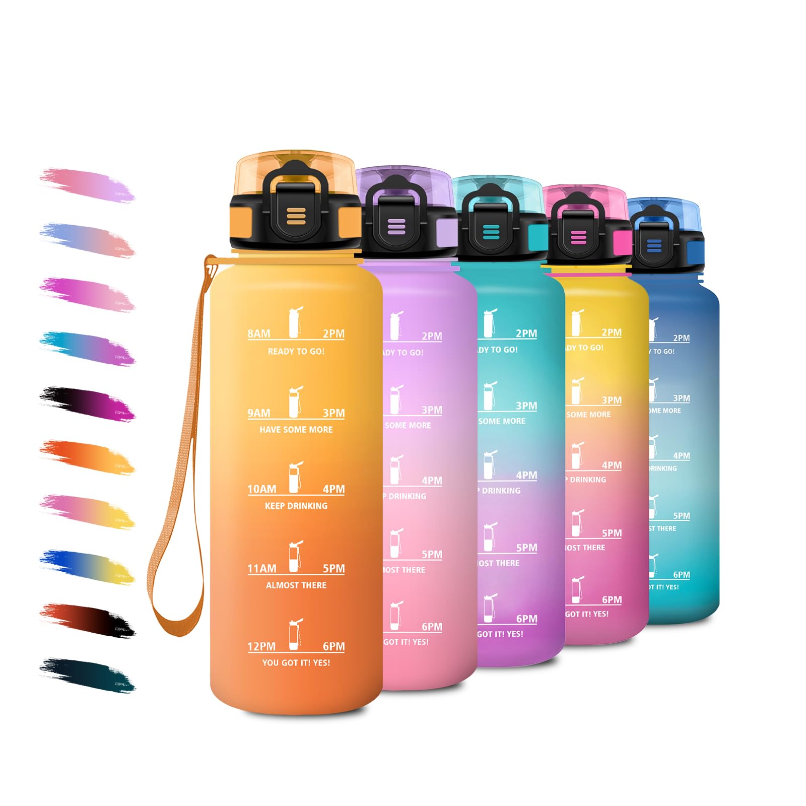 Sportflasche 1,5L, Motivierende Trinkflasche mit Zeitmarkierung, Wasserflasche Sport mit Filte, Kohlensäure Geeignet, Auslaufsichere Trinkflasche für Sprudel, Fahrrad, Laufen, Erwachsener, Sprudel