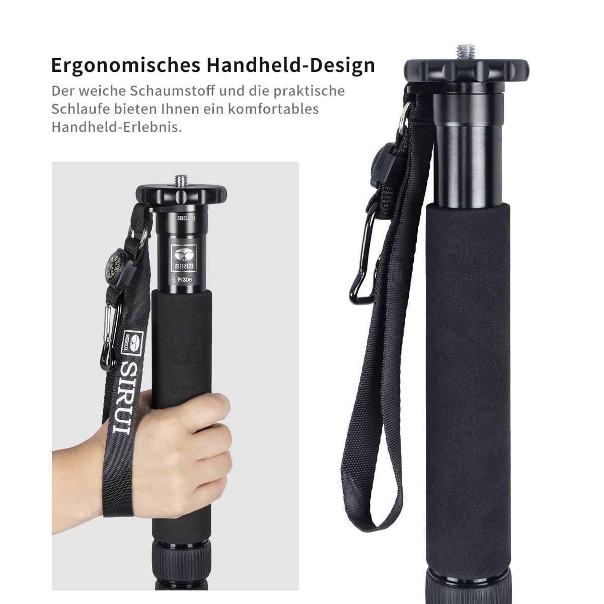 SIRUI P-306 Einbeinstativ Kamera Reise Monopod, Aluminium 0.56kg Stativ, 6 Sektionen, leichtes kompaktes Reisestativ, Max 155cm, 39,2cm Packmaß, Max Last 8kg