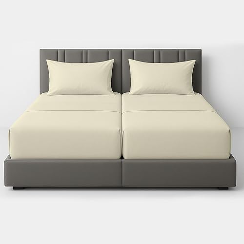 Cottingon 5 Pc Split King Sheet Set for Adjustable Bed, 100% Extra Long Staple Cotton, Soft Bed Sheets for Sleep Number Beds, Fits Mattresses Upto 16" Deep, 2 Fitted Sheets 39"x80", Ivory Solid