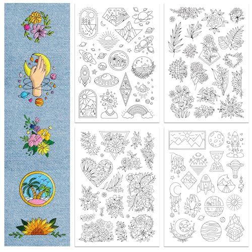 GLOBLELAND 70 Stück Wasserlösliche Handnähstabilisatoren Mit Blumenmuster, Himmlisches Stick- Und Stich-Stickmuster, Papier Für Stoff, Stickerei, Stichmuster, Übertragungen, 4 Blatt