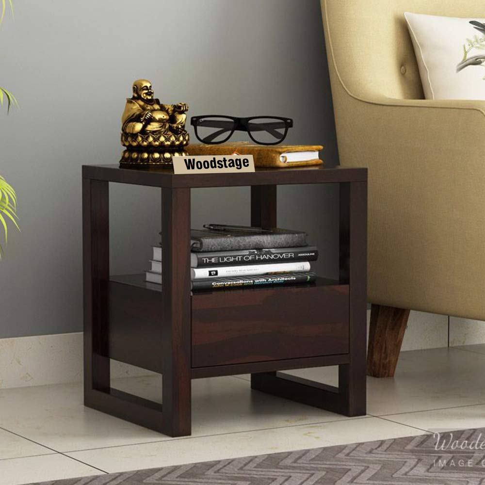 WOODSTAGE Sheesham Wood Bedside Table with Drawer Wooden Nightstands for Bedroom End Table for Living Room (Walnut Finish)-image-47