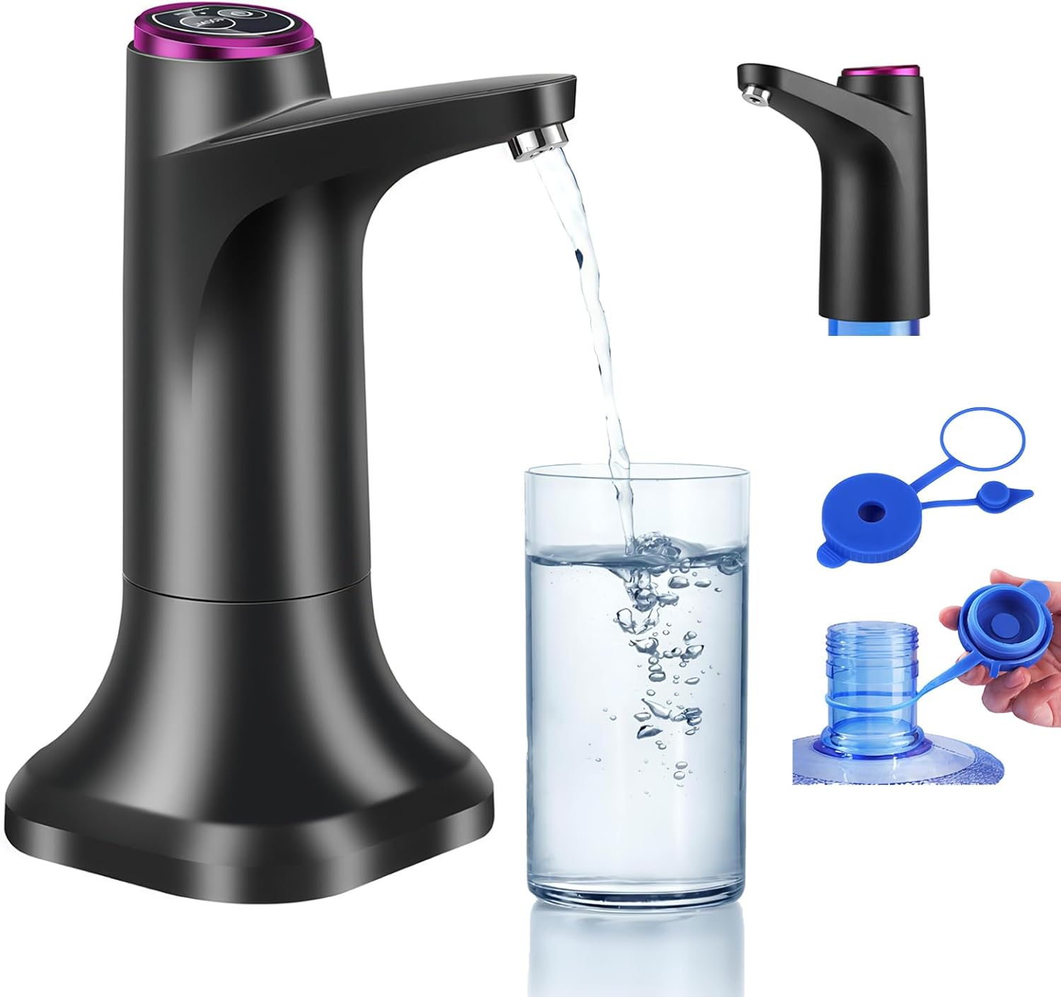 Water Pump for 5 Gallon Bottle, USB Charging Automatic Water Dispenser, Portable Rechargeable Drinking Water Jug Dispenser for Home, Kitchen, Living Room, Office, Camping (Black)