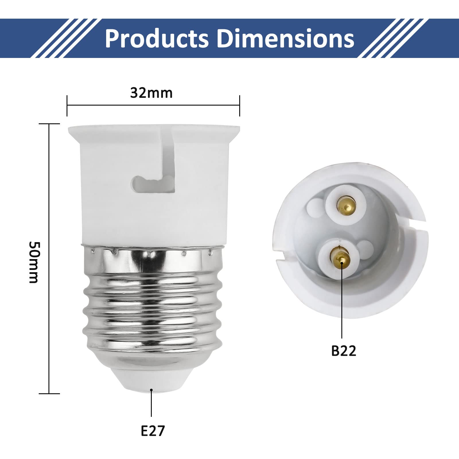 Konwerter gniazd E27 na B22, adapter gniazda żarówki śrubowej na bagnetowy, adapter podstawy lampy ES do BC, moc maksymalna 60 W, napięcie 0-250 V, do żarówek LED, żarówek, żarówek CFL, 2 szt