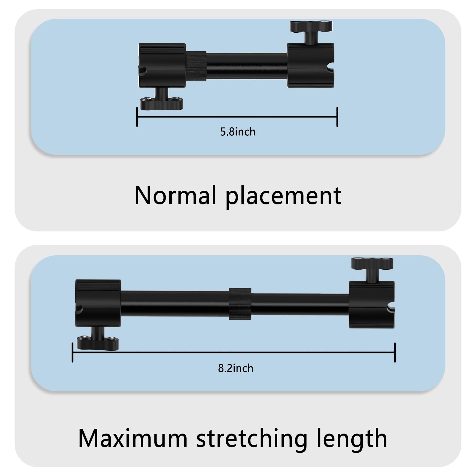 Double Socket Arm Medium Arm?Compatible with RAM Installation Garmin Spherical Components, with a Total Length of 5.8 to 8.2 Inches, Rotatable Extension, Aluminum Structure (ZB-1in)