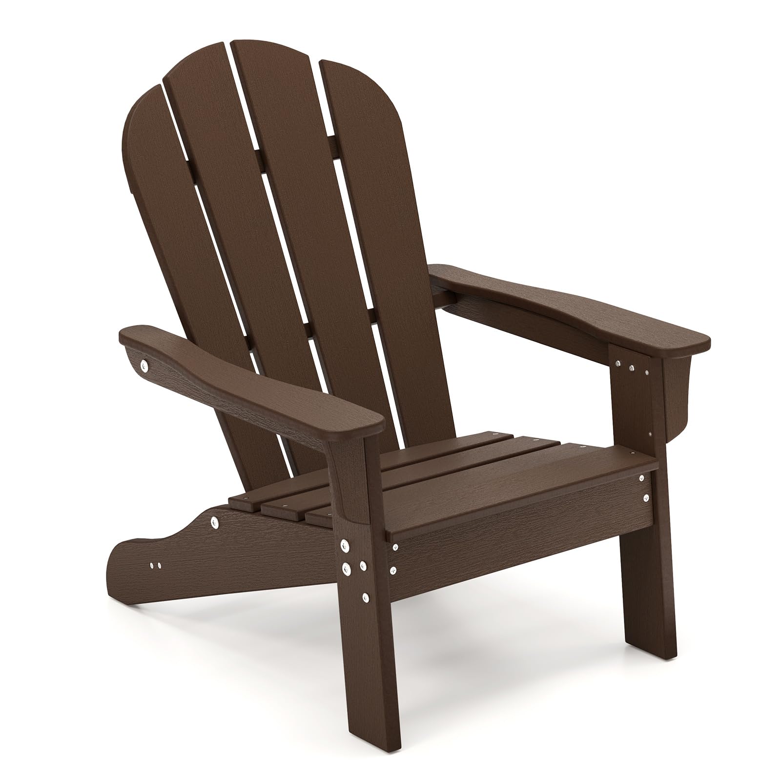 GOPLUS Chaise Adirondack Exterieur pour Enfants, Fauteuil de Jardin en HDPE Résistante aux Intempéries avec Large Siège, Dossier & Accoudoirs, Angle à 105°, Enfant pour 3-8 Ans,Charge 75KG (Marron)