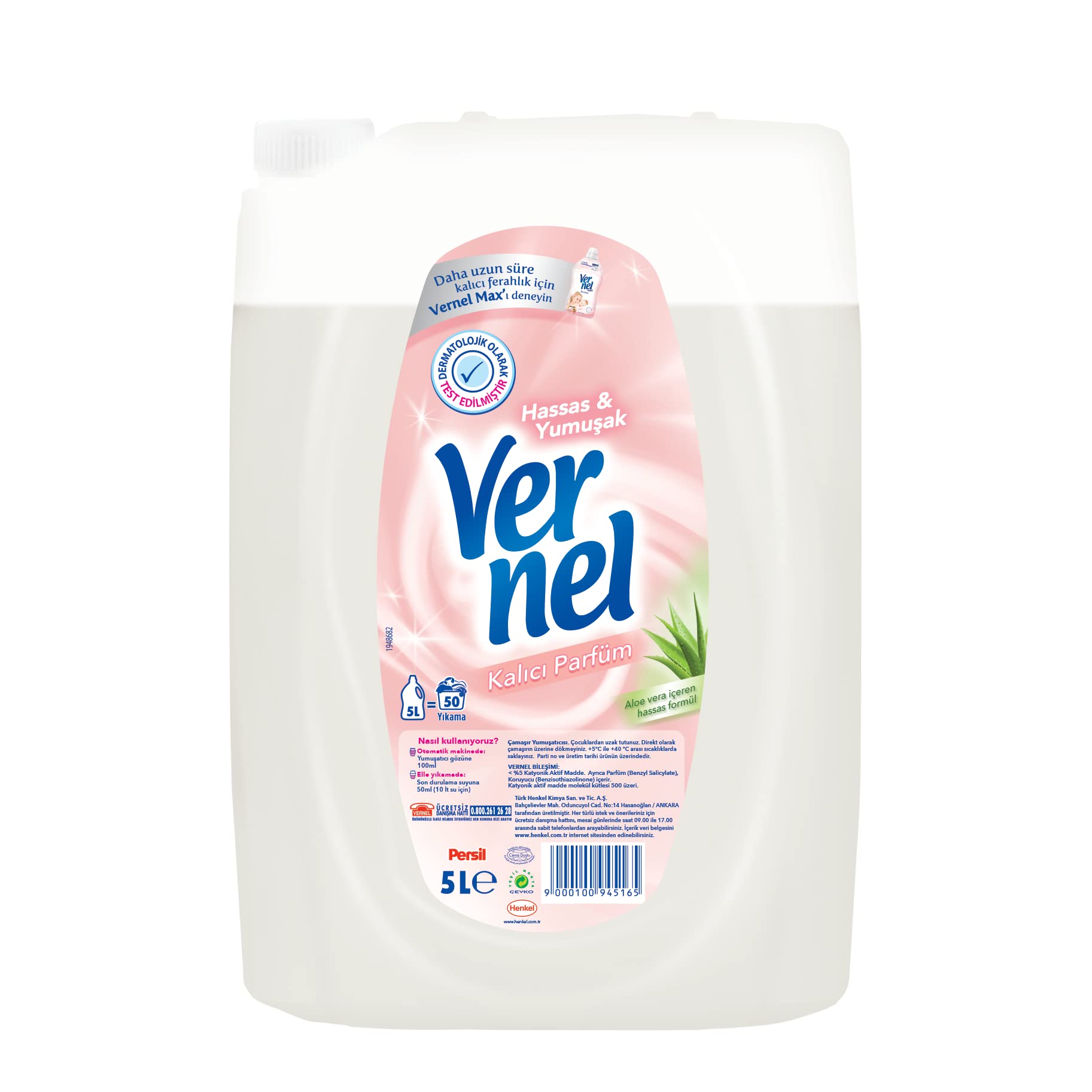 Vernel Çamaşır Yumuşatıcısı 5L 50 Yıkama Hassas & Yumuşak, Sensitive