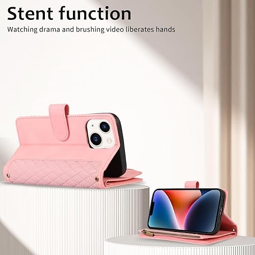 Miniatura 4 de Asuwish Funda de teléfono para iPhone 13 de 6.1 pulgadas con protector de pantalla de vidrio templado y correa para la muñeca, con cremallera