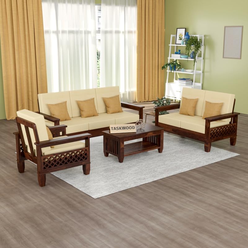 Sheesham Wooden 6 Seater Sofa for Living Room | Solid Wood Sofa with Cane Side Panel | Rosewood Sofa Set for Home & Office | Lounge (Walnut, 3+2+1 Seater)-image-34