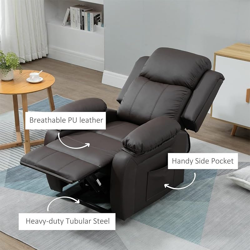 Sillón reclinable piel marrón para sala de estar miniatura 4