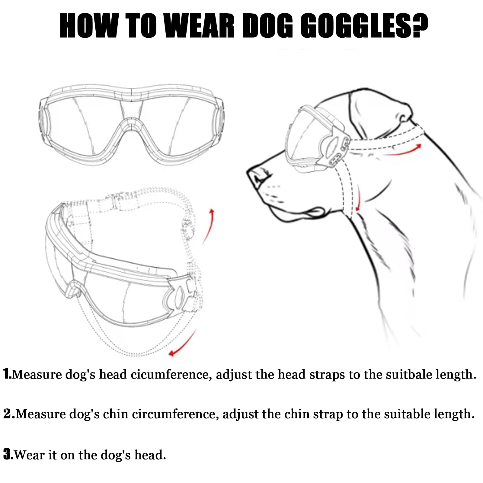 Occhiali per cani, occhiali da sole per cani con cinturino elastico, occhiali UV per animali domestici, proteggono gli occhi del cane da raggi UV, vento, polvere nebbia, razza media/grande