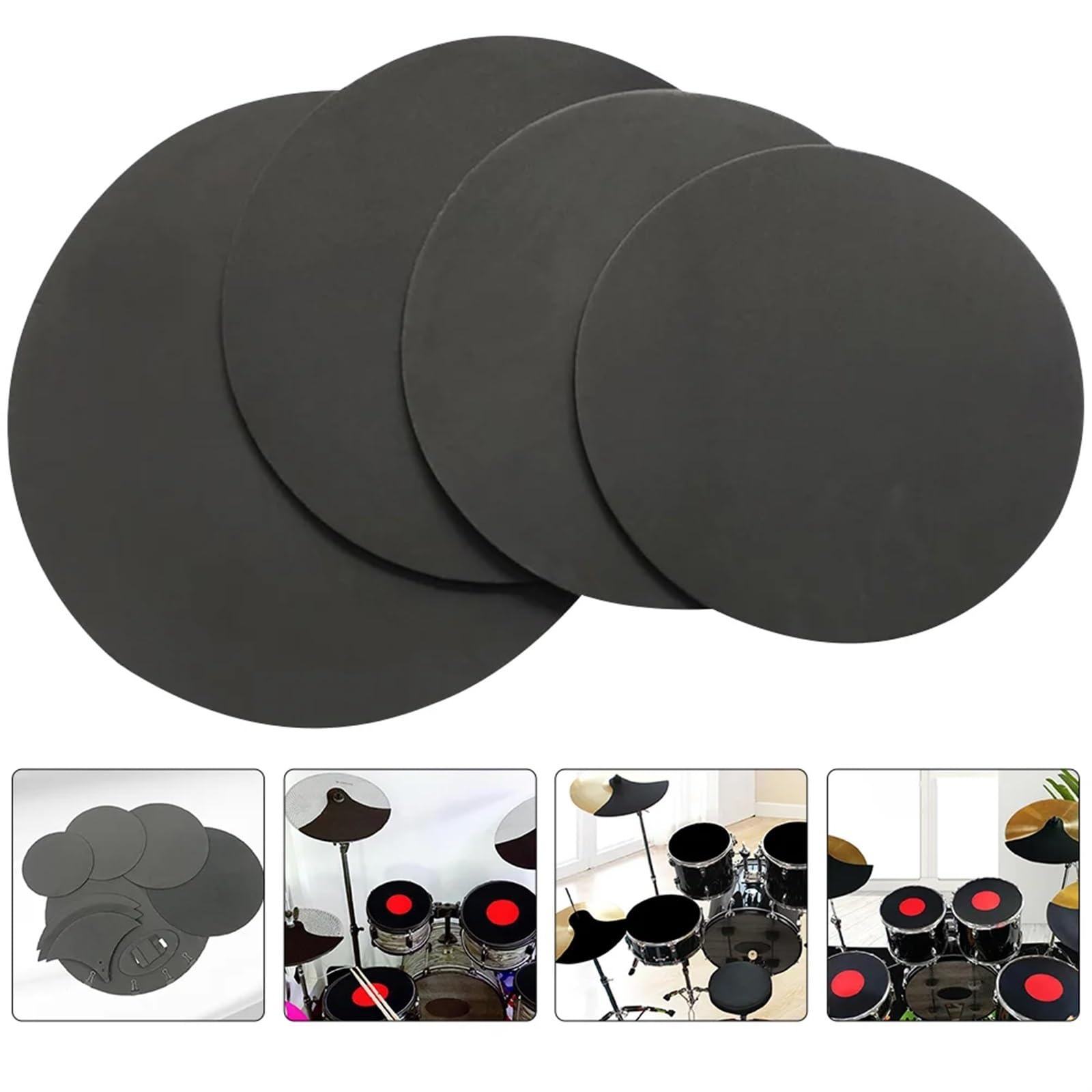 Silenciador De Batería 4 Uds almohadilla silenciosa de tambor almohadilla de percusión Kit de alfombrilla accesorios de batería práctica Para PráCtica Silenciosa