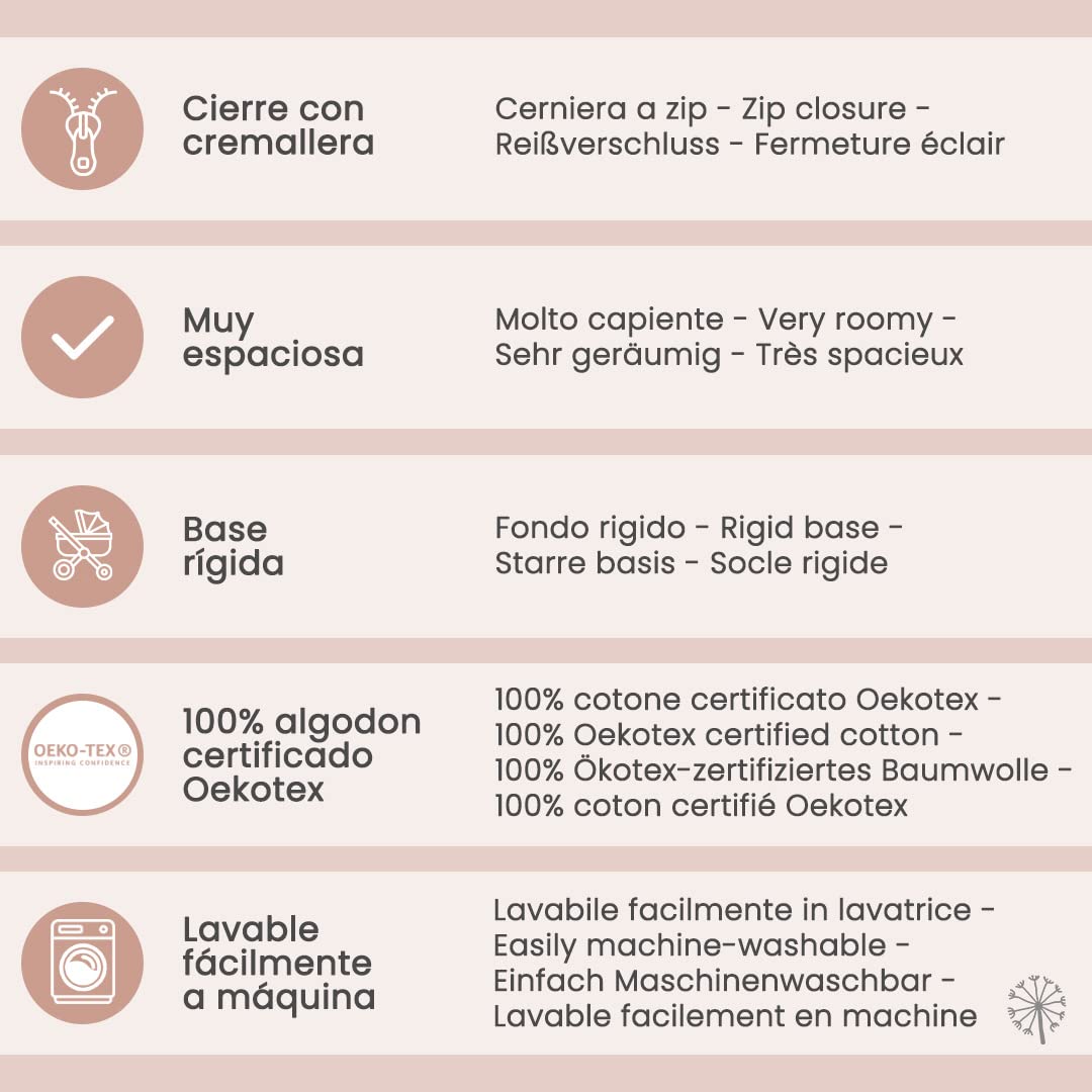 MIMUSELINA Sac Poussette | Grand Organisateur Poussette pour Bébé | Organisation Totale avec 7 Poches | À Porter à l’Épaule ou à Fixer sur la Poussette sans Crochets | Fabriqué en Espagne