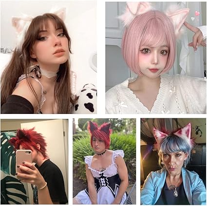 Aublinto Kawaii Haarband met vos en kattenoren, haarspeld, katten, cosplay, oren, haarband, kat, vos, wolf, hond, kostuum, dier, haaraccessoires, bruin, oren, anime, cosplay, accessoires, carnaval