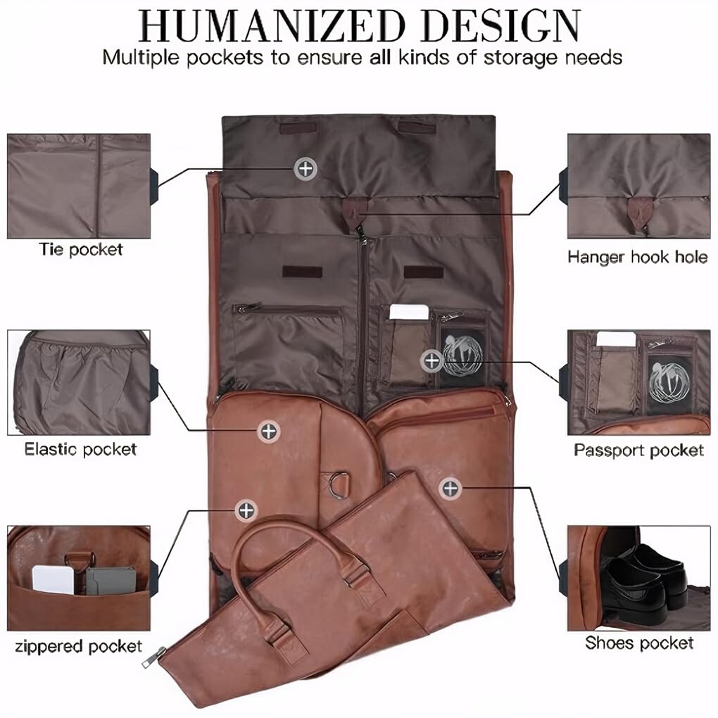 Business Reisetasche im Anzug, 2 in 1 umwandelbare Kleidertasche, hängender Koffer, wodurch die Kleidertasche sehr modisch aussieht, Dunkelbraun