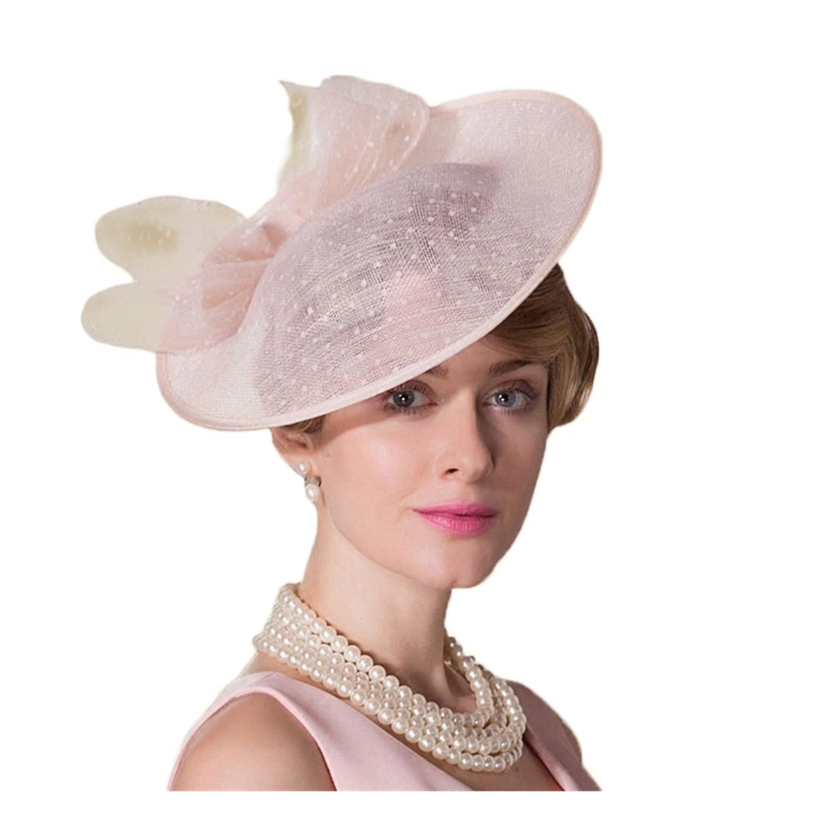 Cappello Da Sposa Per Donna Fascinator for donna, elegante cappello a tamburello in lino rosa, cappelli da cerimonia for matrimoni reali