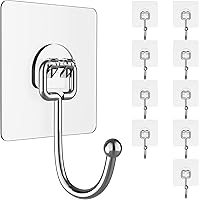 Latoxcaa Heavy-Duty 44lb Adhesive Wall Hooks 10-Pack - No Drill Traceless Clear Hangers, Waterproof Rustproof for Kitchen Bathroom