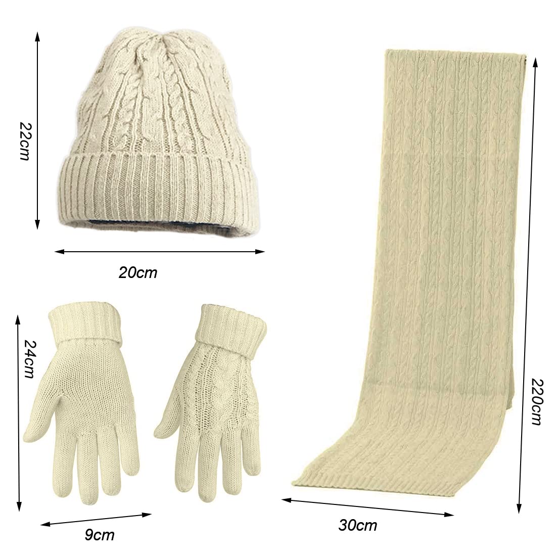 Warmiehomy Set de Bufandas y Guantes y Sombreros de Invierno, 3 Piezas Conjunto de Gorros y Estolas Guantes de Punto, Suave Cálido, para Mujer Hombre Adultos y Niños