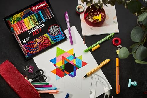 Image of STABILO Nylon Tip Writing Pen pointMax ARTY card wallet of 42 Mixed Colors