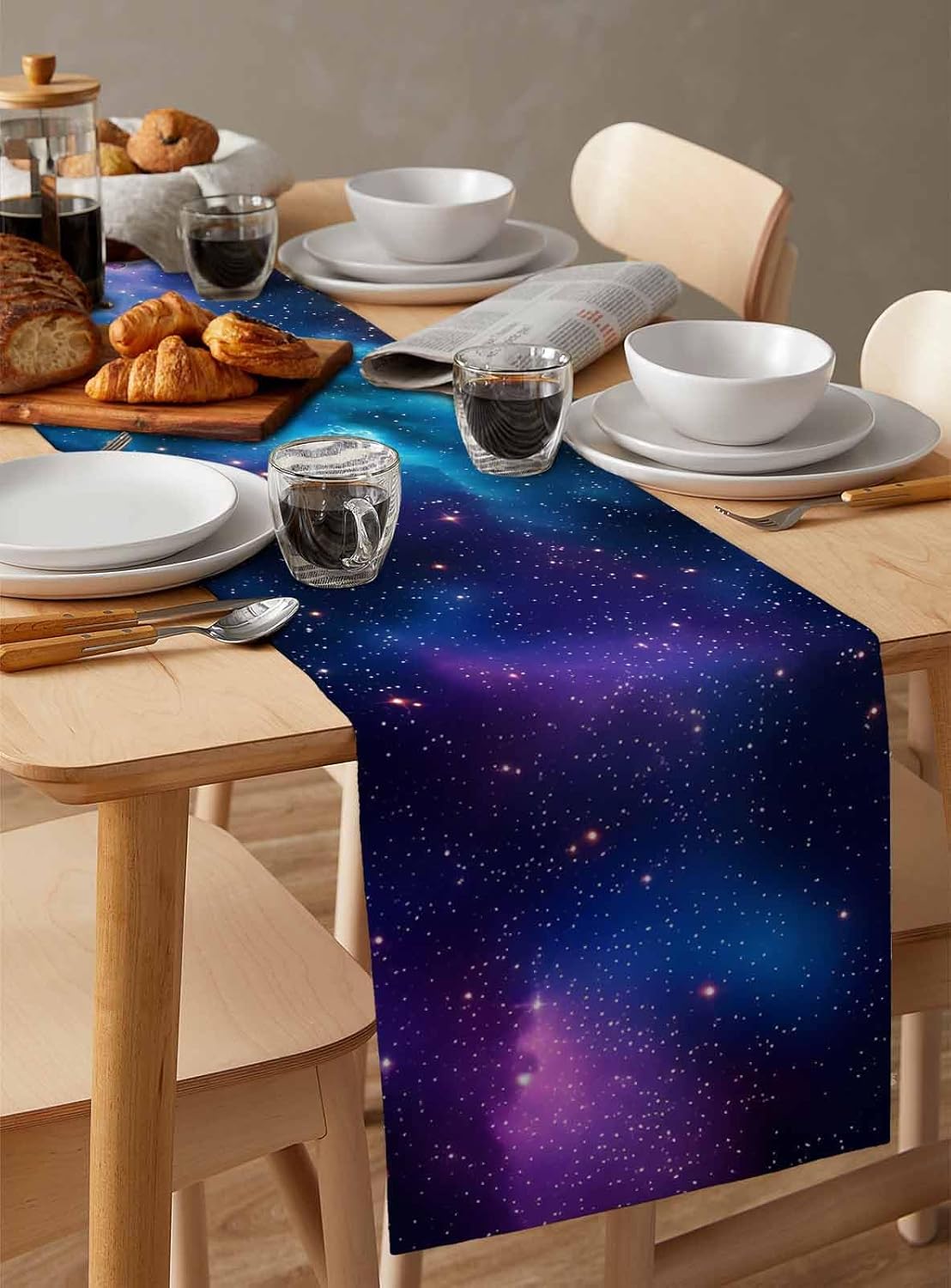 Dining Table Runner Dresser Scarf Linen Burlap Fabric,Galaxy Stars in Space Universe Celestial Astronomical Planets Washable Table Runners 72 Inches Long for Home Kitchen Wedding Party Decor