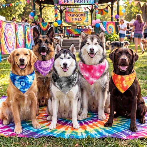 Image of Abbylike 50 Pcs Tie Dye Dog Bandanas Bulk, Rainbow Hippie Style